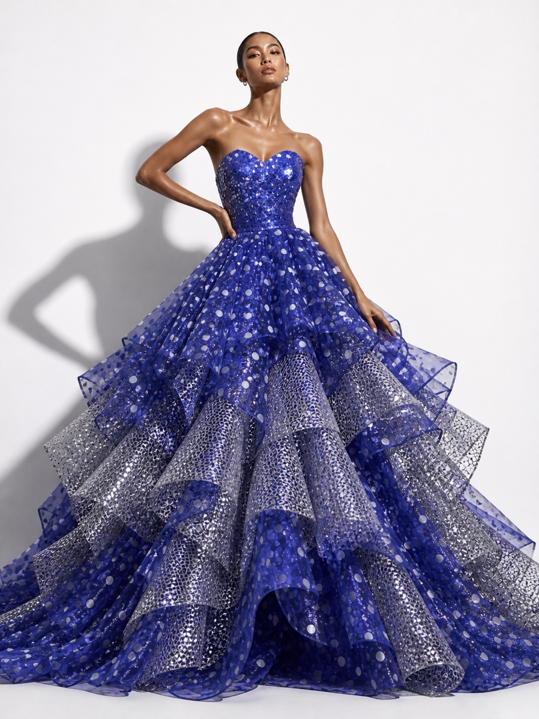 Tiered cobalt tulle ball gown