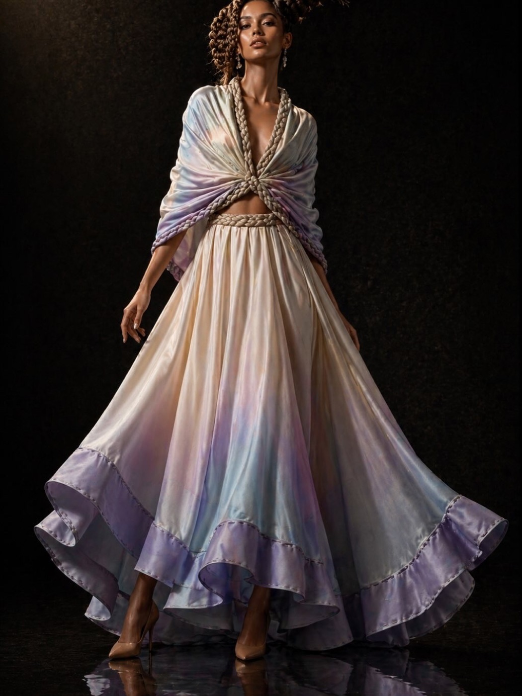 Hand-dyed ombré gown with braided rope detail
