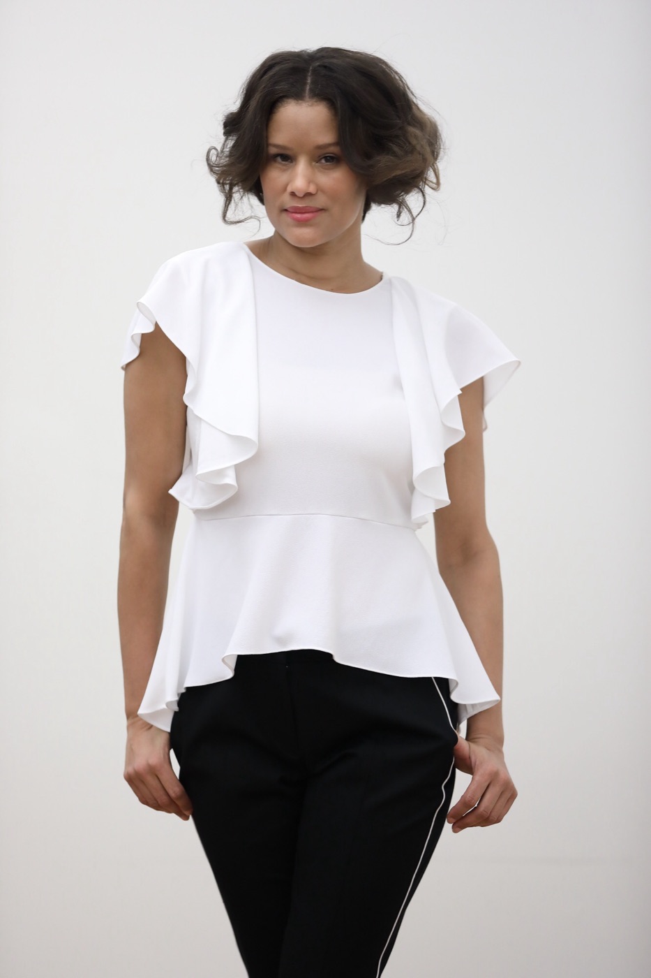 Ruffle-sleeve peplum top