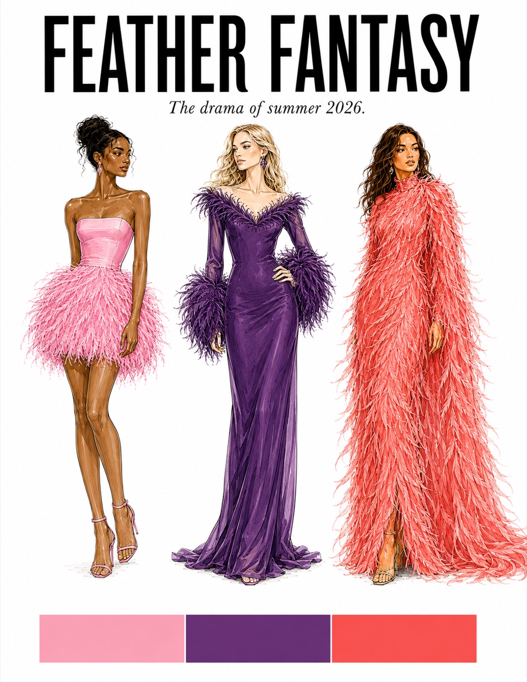 Feather Fantasy trend board — the drama of summer 2027