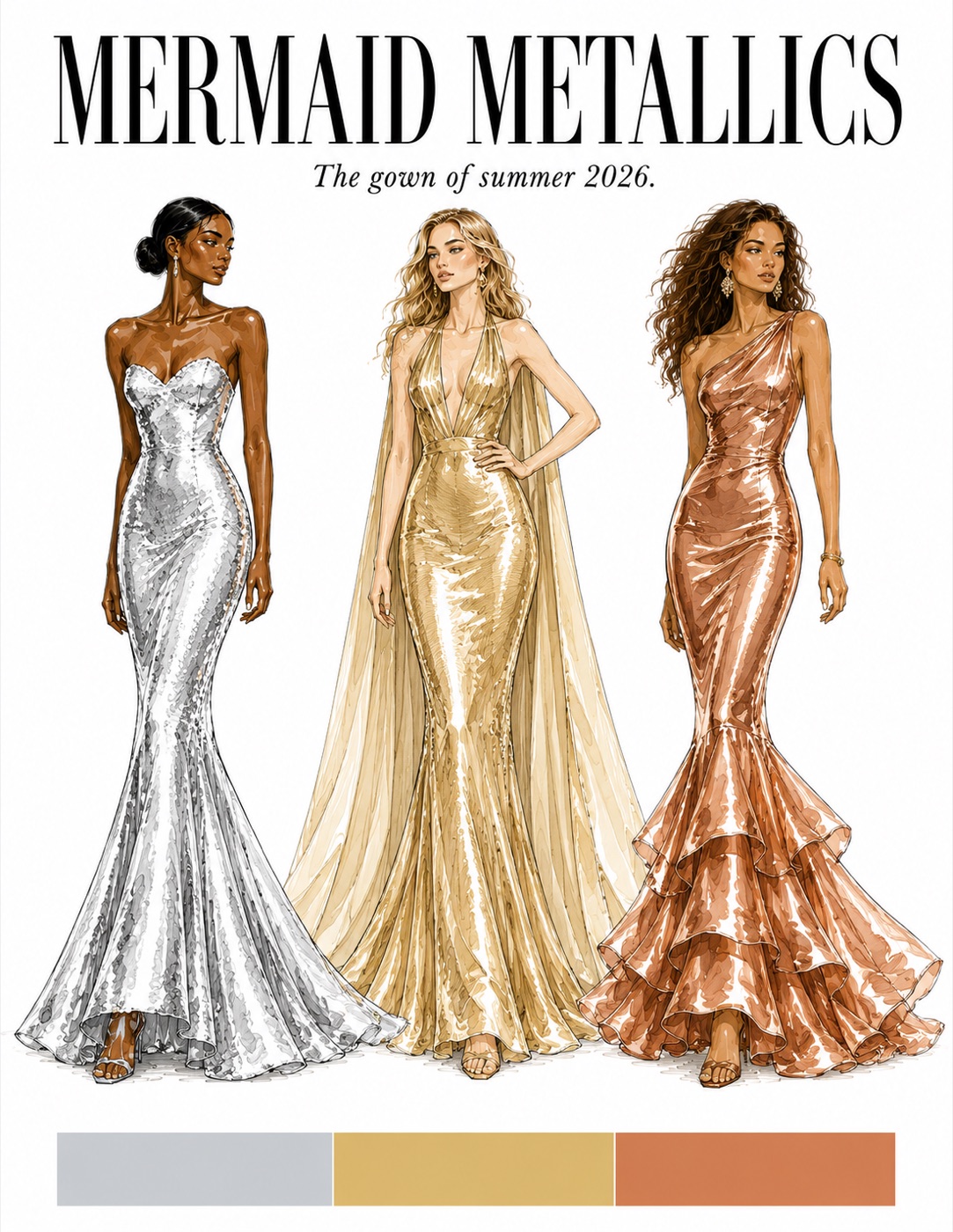 Mermaid Metallics trend board — the gown of summer 2027
