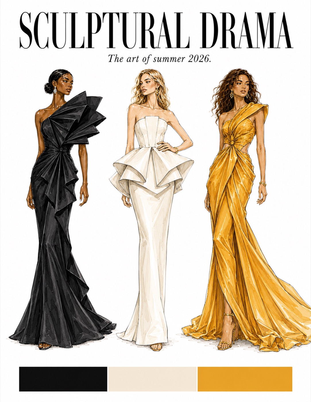 Sculptural Drama trend board — the art of summer 2027
